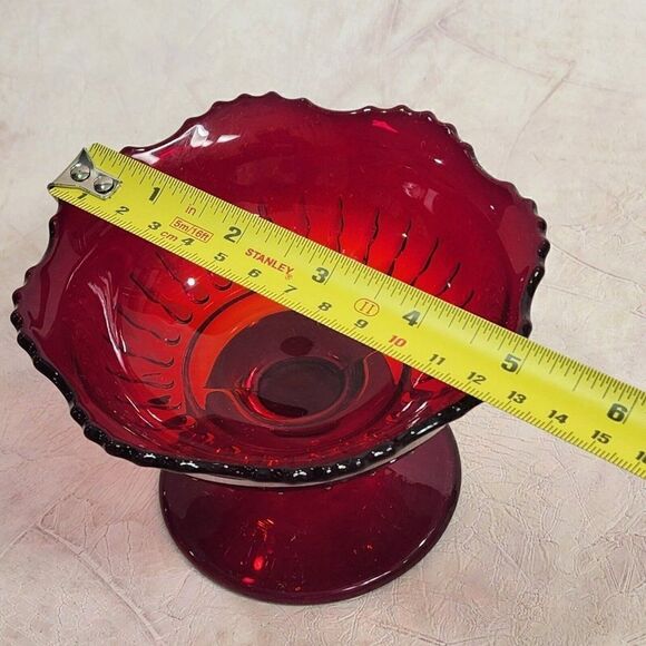 Vtg NEW MARTINSVILLE 3.5" Ruby Red Depression Footed Pedestal Dish - pls read - Picture 2 of 9